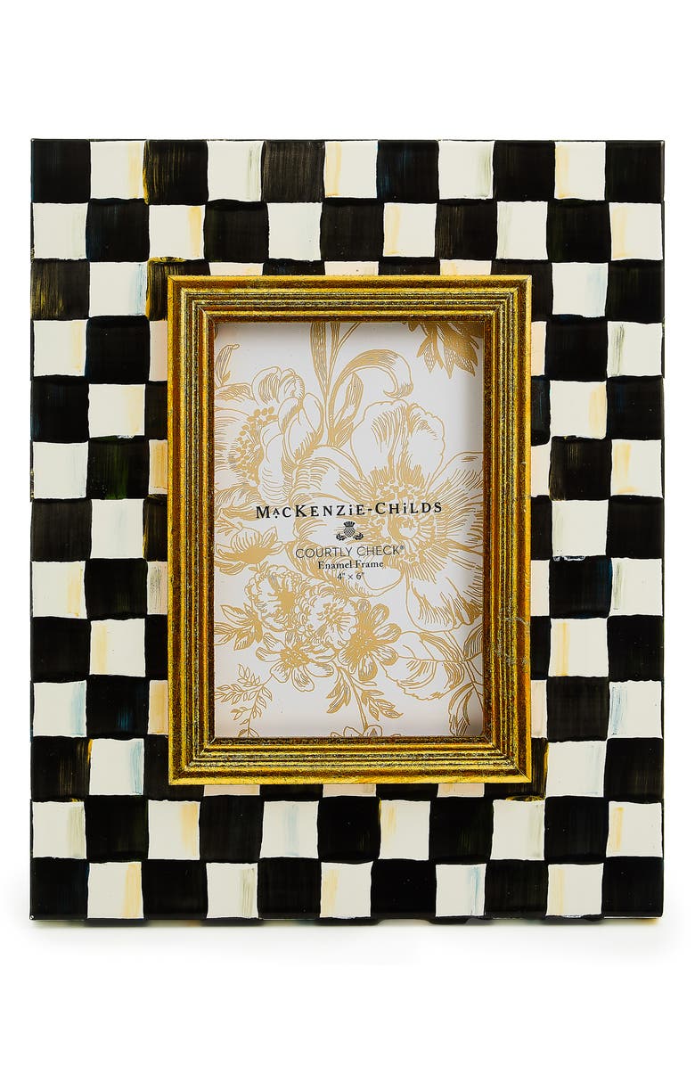 MACKENZIE CHILDS Courtly Check Enameled Steel 4 x 6-Inch Picture Frame, Main, color, Black/ White