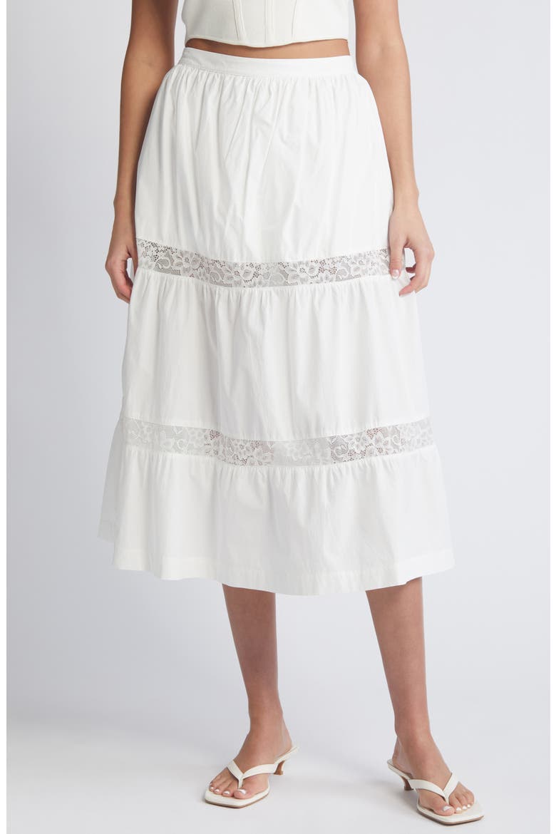 Lace Trim Tiered Skirt, Main, color, WHITE