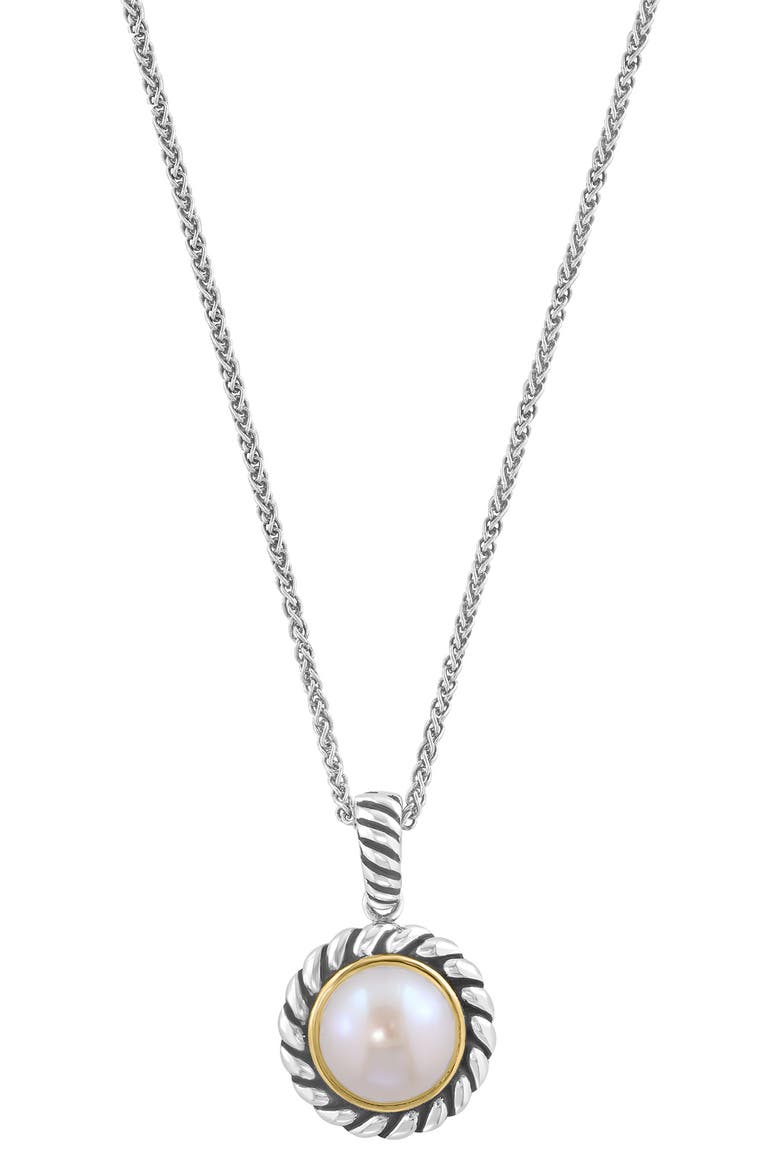 Freshwater Pearl Two-Tone Pendant Necklace, Alternate, color, WHITE GOLD