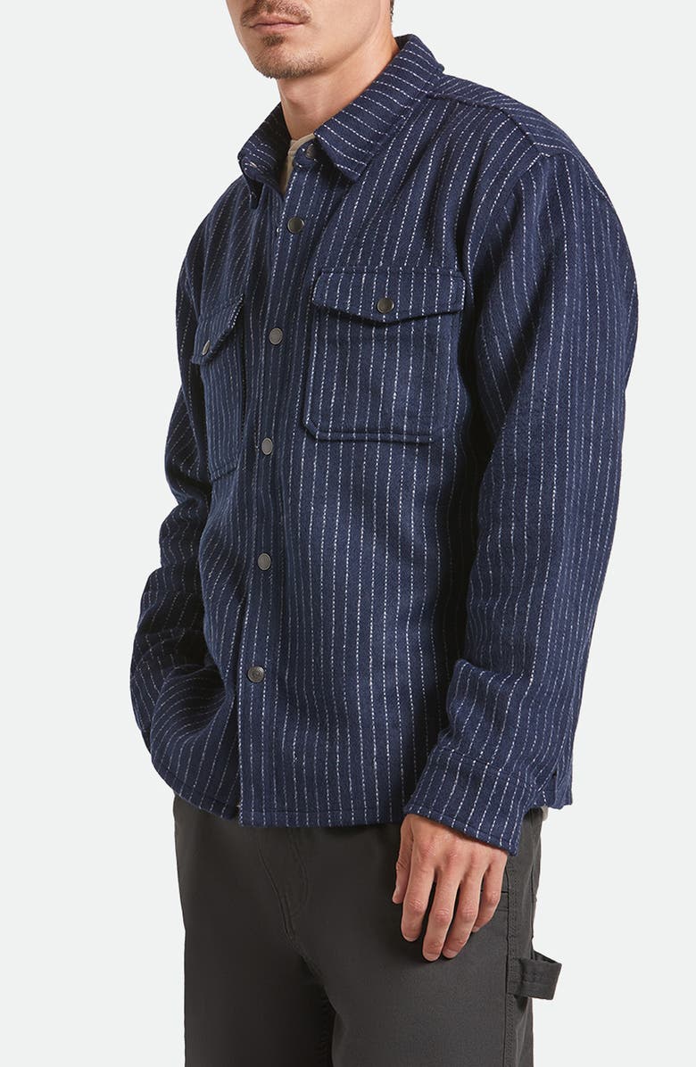 Brixton Selden Pinstripe Flannel Snap-Up Shirt Jacket, Main, color, Mood Indigo Blanket Stripe