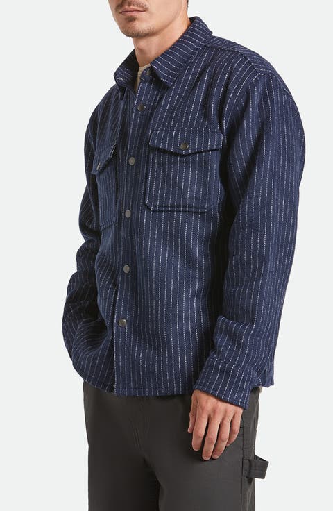 Selden Pinstripe Flannel Snap-Up Shirt Jacket