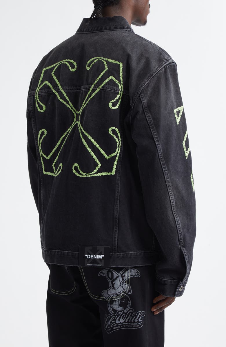 Off-White Diagonal Arrow Outline Embroidered Denim Skate Jacket, Alternate, color,