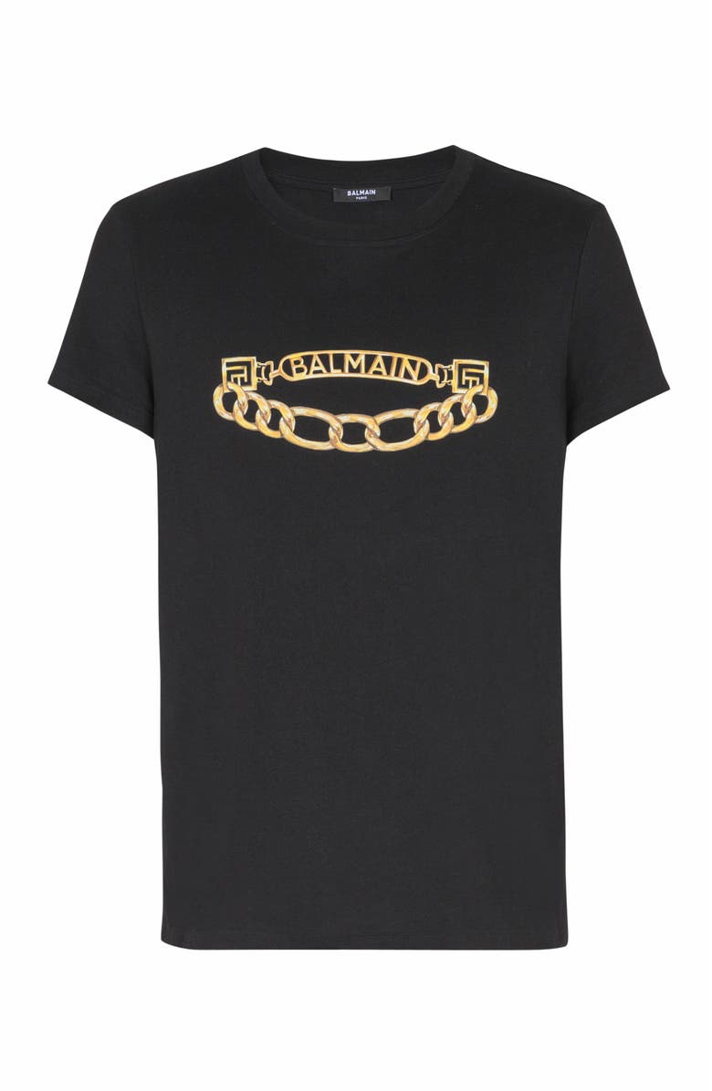 Balmain Chaînes Logo Printed T-Shirt, Alternate, color, Black