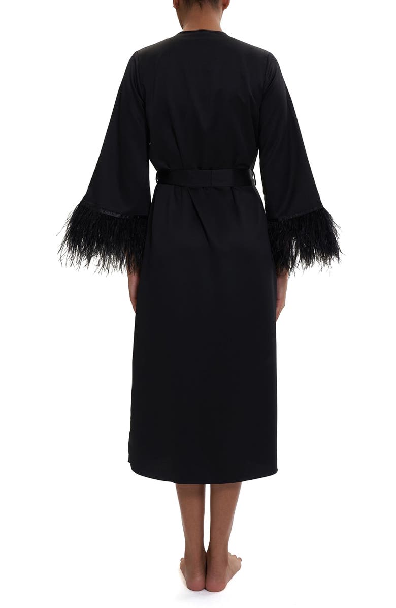 Rya Collection Swan Ostrich Feather Trim Charmeuse Robe, Alternate, color,