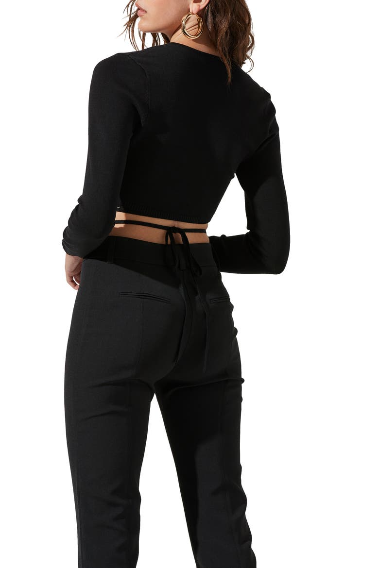 Tie Waist Wrap Sweater, Alternate, color, BLACK