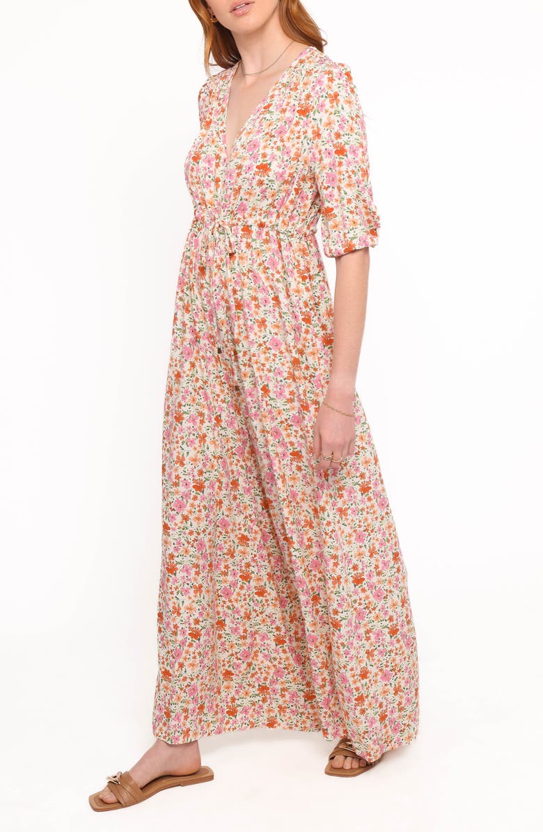 Petal & Pup Kelda Floral Print Wide Leg Jumpsuit, Alternate, color, Beige