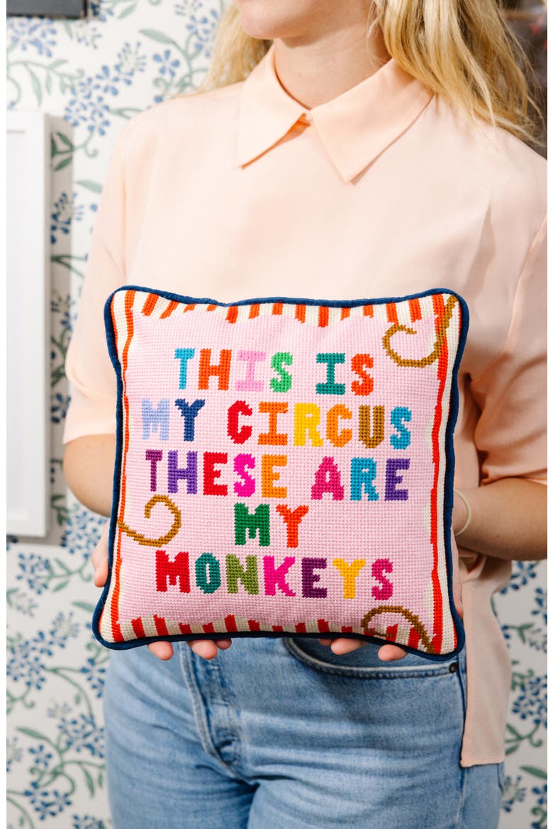My Circus Needlepoint Pillow, Alternate, color, Blue, Pink