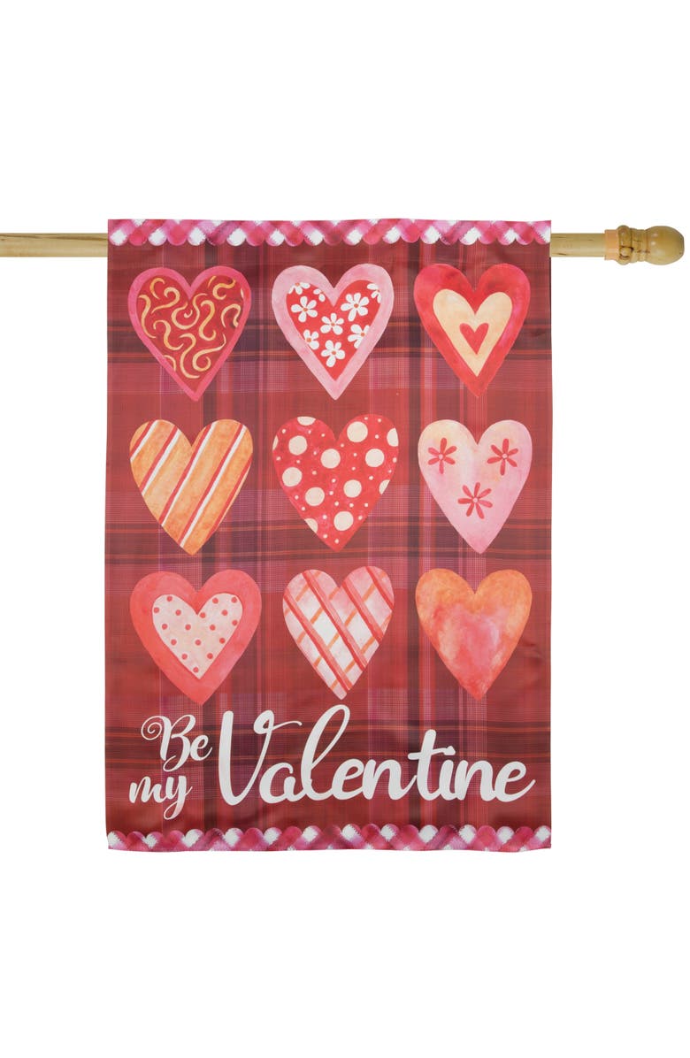 Northlight Be My Valentine Plaid and Heart Outdoor House Flag 28" x 40", Alternate, color, Red