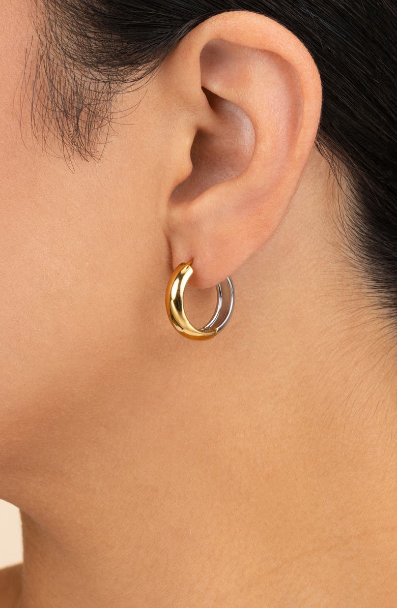 Sterling Forever Betina Two Tone Hoop Earrings, Alternate, color, Dual Tone