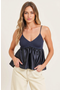 Knit Ribbed Bodice Satin Babydoll Cami Top