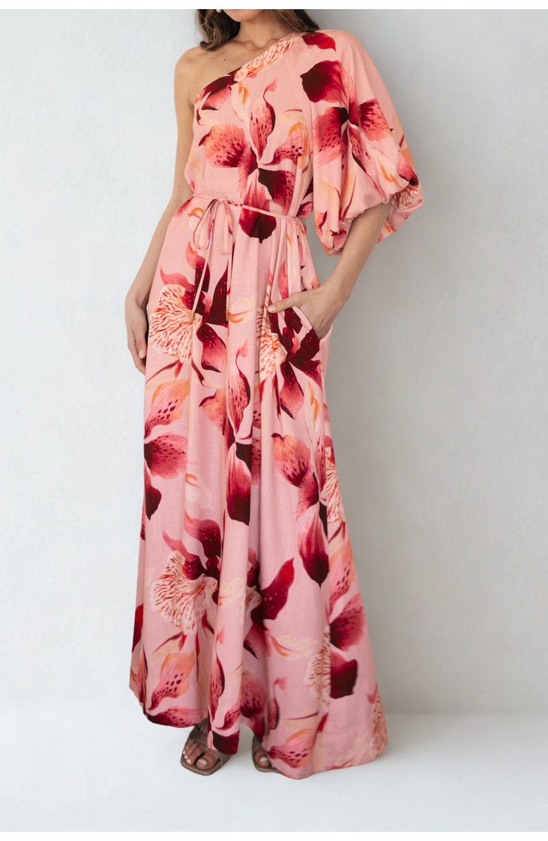 Label of Love Blush Lily One Shoulder Maxi Dress, Main, color, Pink