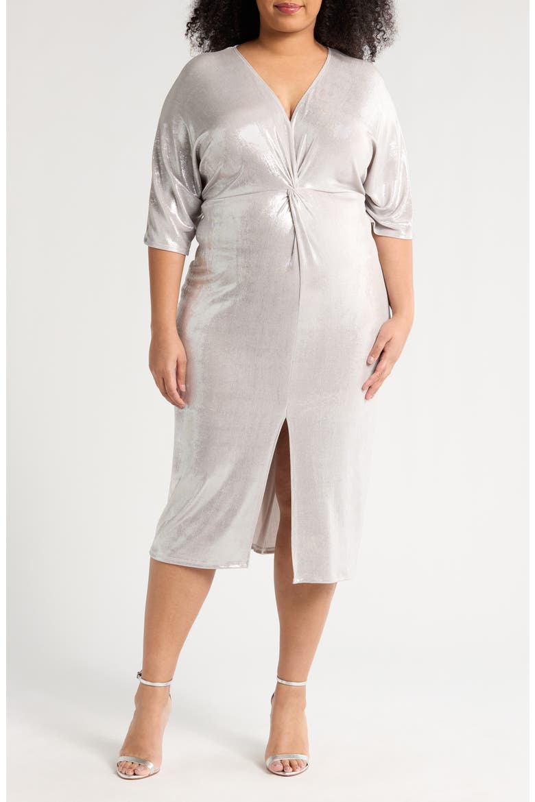Metallic Short Sleeve Midi Dress, Main, color, SILVER