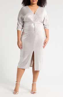 Marina Metallic Short Sleeve Midi Dress