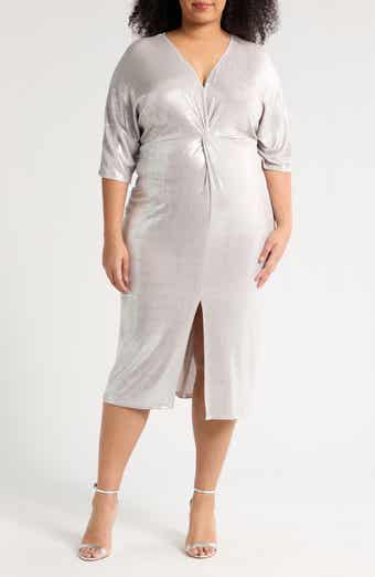 Marina Metallic Short Sleeve Midi Dress