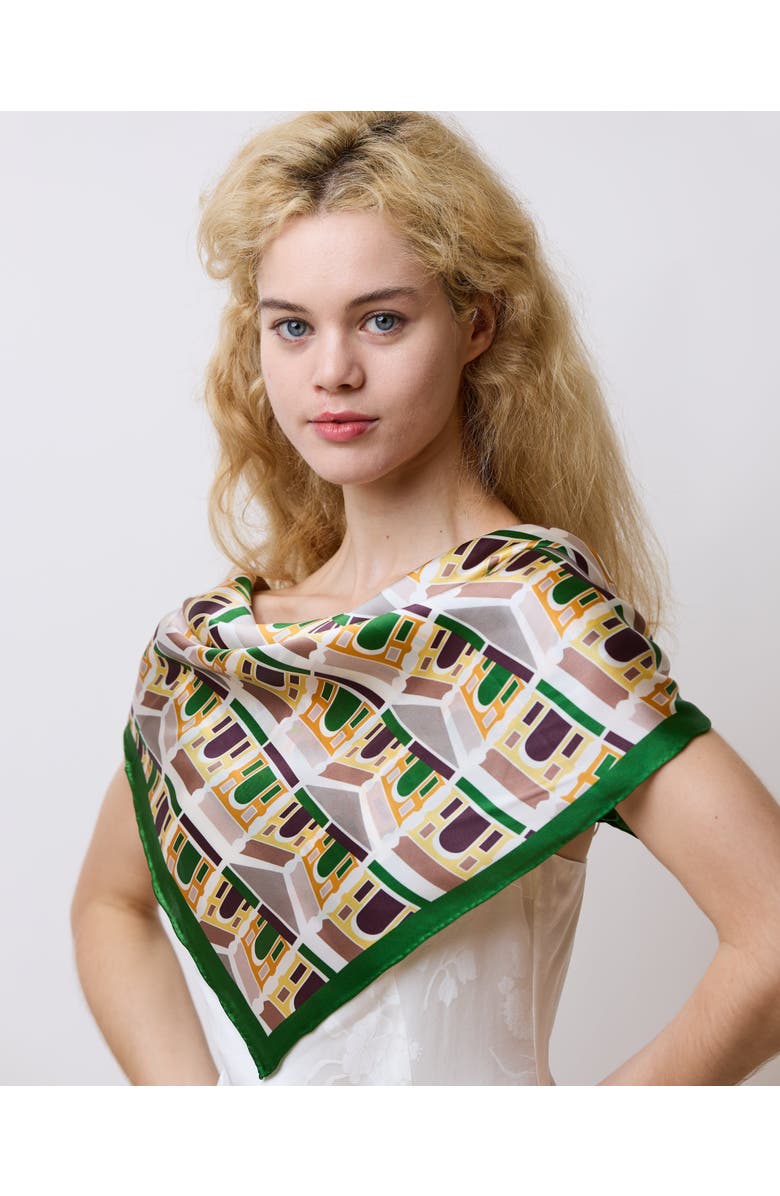 Lost Pattern Square Arch Silk Bandana, Alternate, color, Green