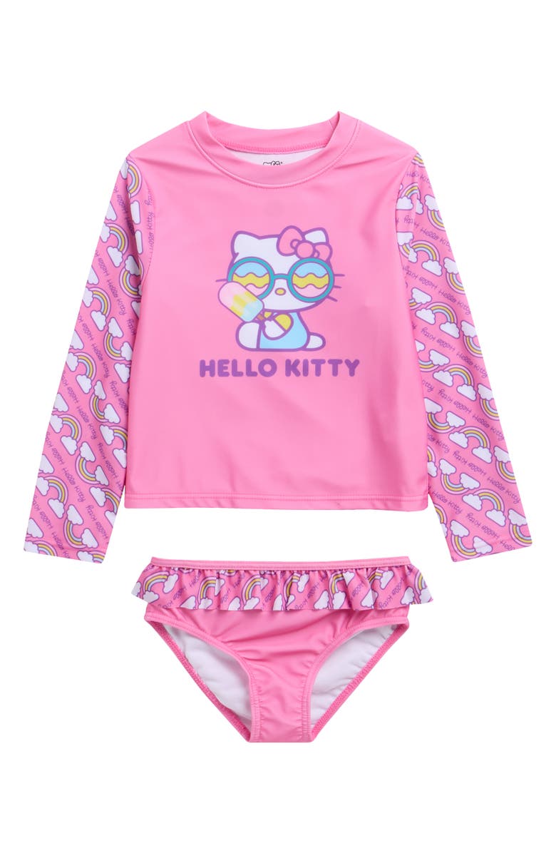 DREAMWAVE Kids' Hello Kitty Rashguard Top & Bottoms Set, Main, color, Pink