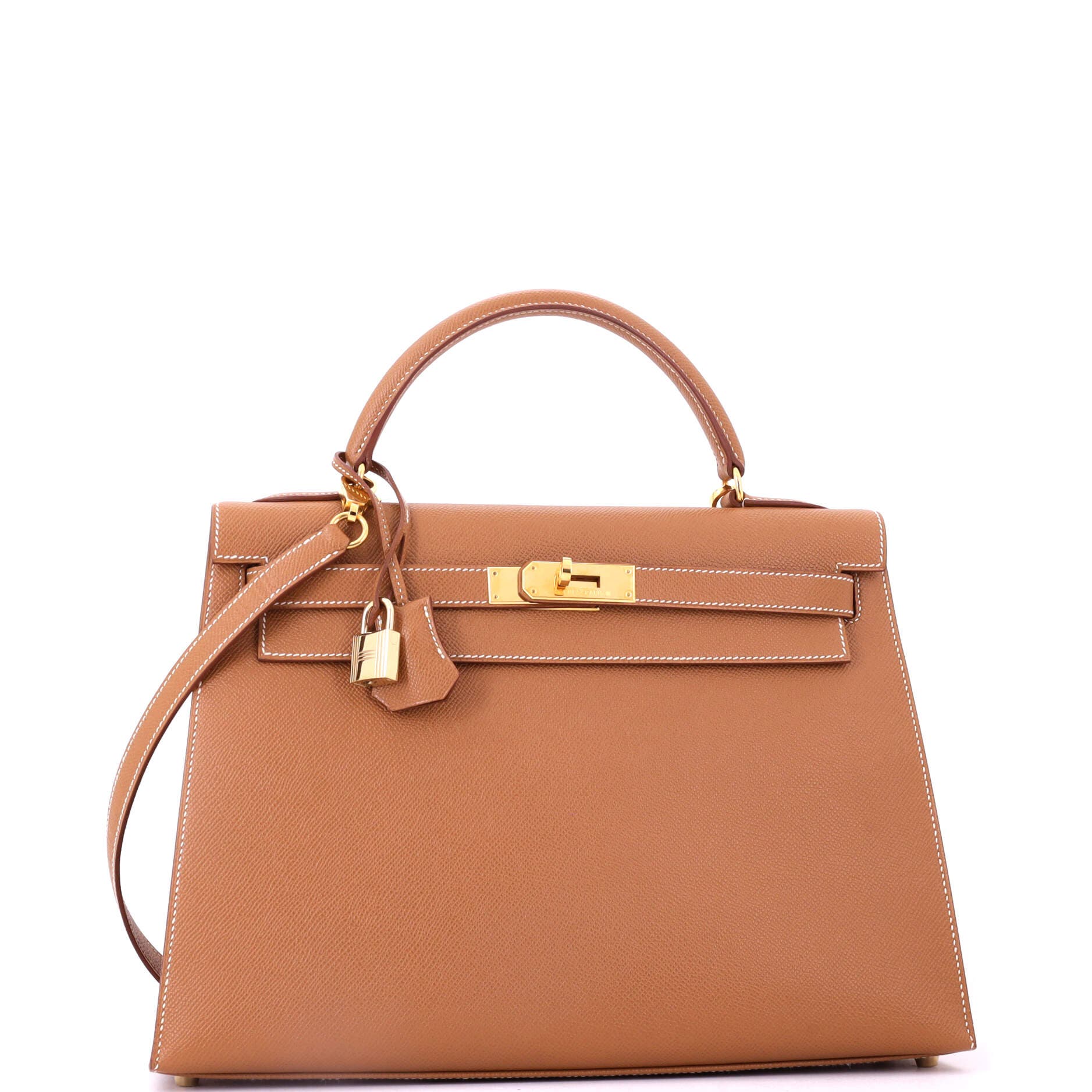 Pre-Owned Hermes Kelly Handbag Brown Courchevel with Gold Hardware 32, Alternate, color, Gold