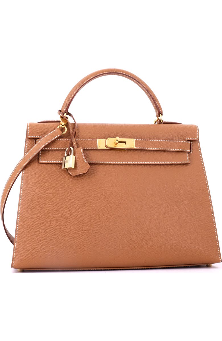 Pre-Owned Hermes Kelly Handbag Brown Courchevel with Gold Hardware 32, Alternate, color, Gold