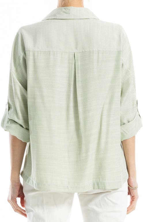 Max Studio Stripe Collared Top In Green