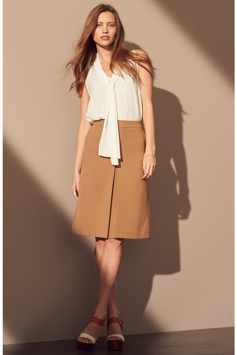 Pleat Front A-Line Skirt, Alternate, color, BLACK