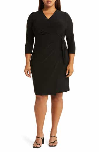 Long Sleeve Solid Faux Wrap Dress