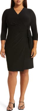 Anne Klein Long Sleeve Solid Faux Wrap Dress