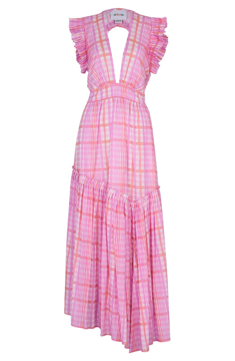 De Loreta Totora Hi-Low Ruffled Hem Cotton Maxi Dress, Alternate, color, Loto Print