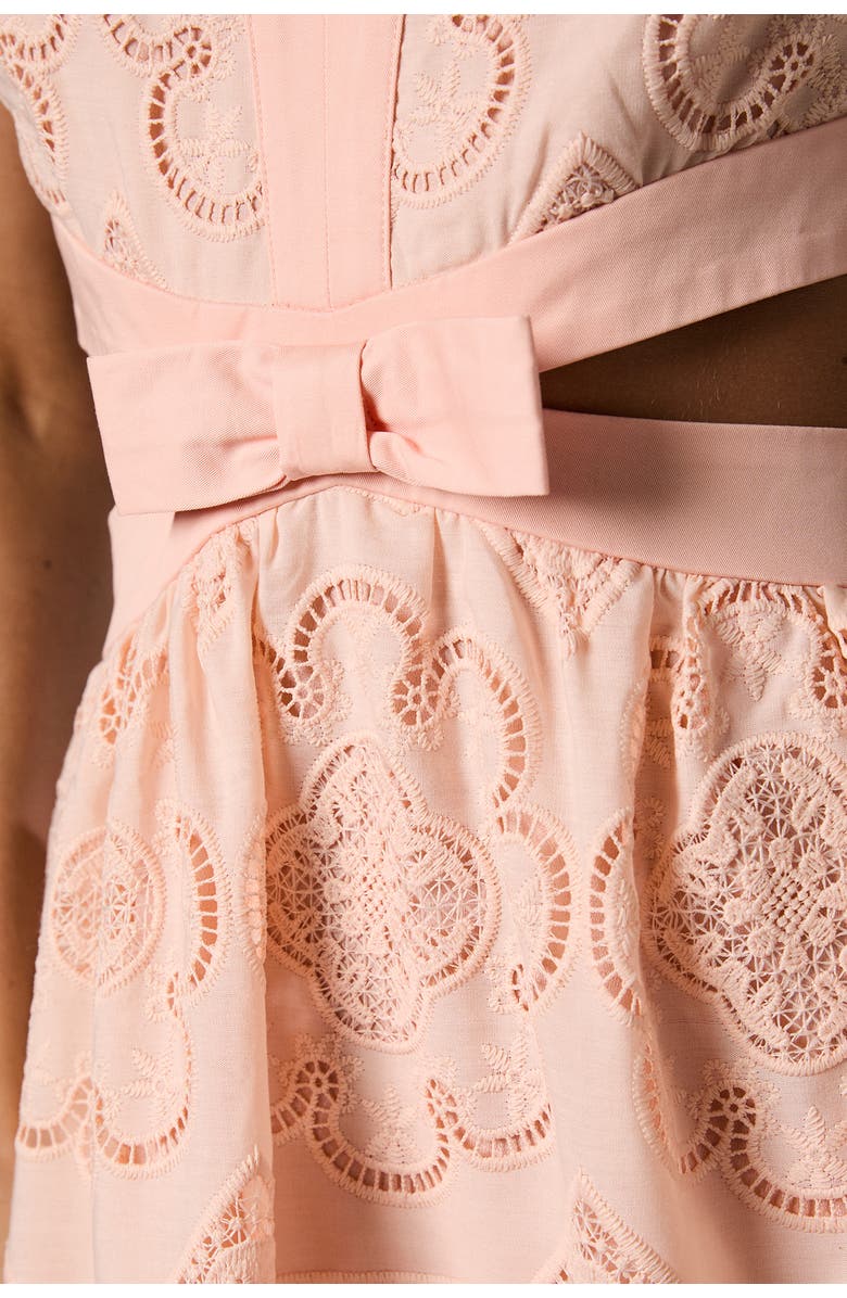 Coast V-Neck Cut Out Lace Midi Dress, Alternate, color, Peach