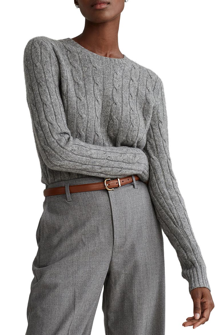 Julianna Cashmere Cable Crewneck Sweater, Main, color, BATTALION GREY HEATHER