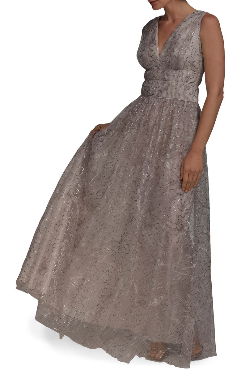 Donna Karan New York Sequin Embroidery Detail A-Line Gown, Alternate, color, Sisal