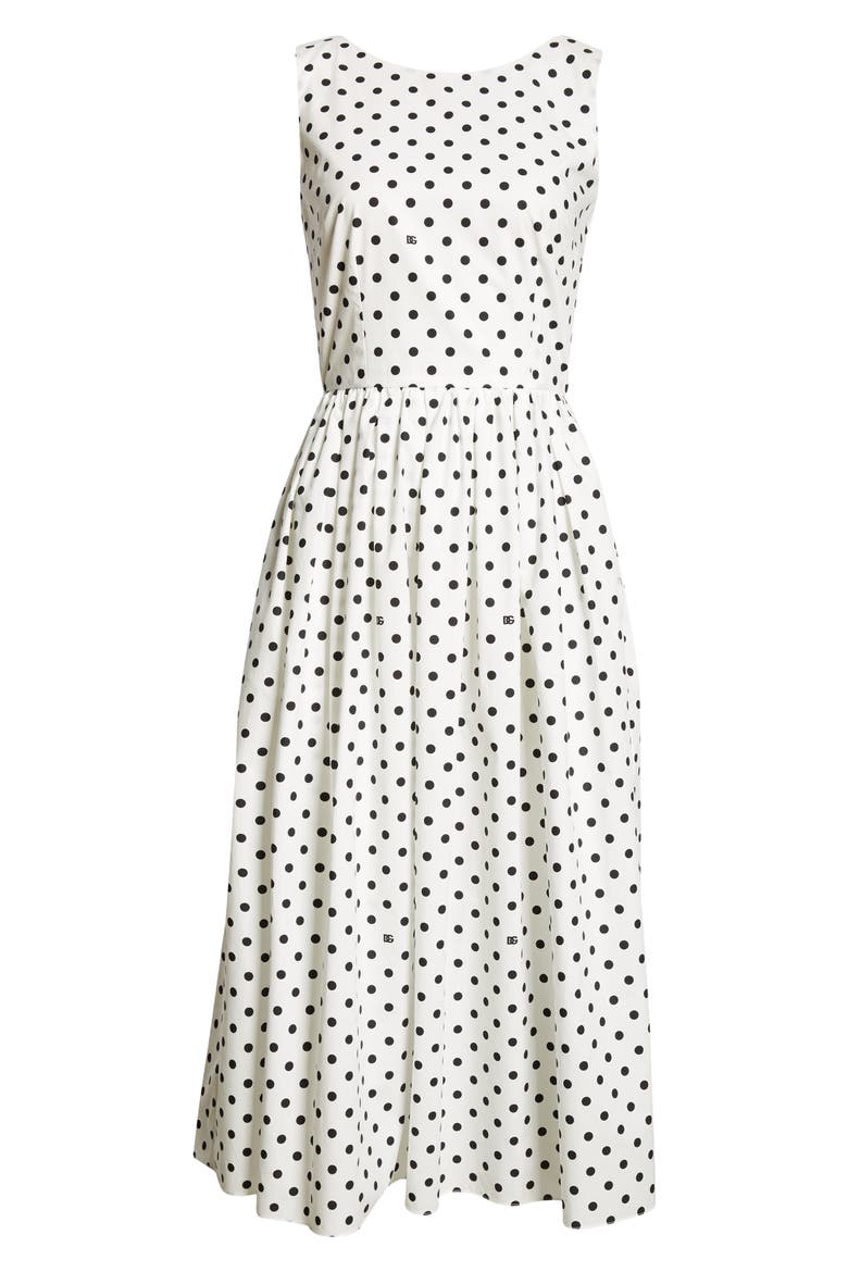 Polka Dot Sleeveless Cotton Midi Dress, Alternate, color, BLACK/ WHITE
