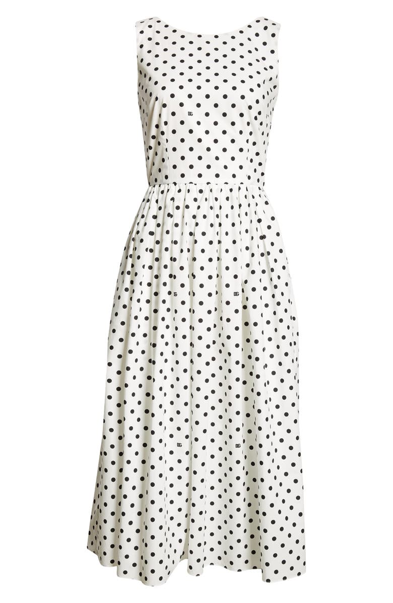 Dolce&Gabbana Polka Dot Sleeveless Cotton Midi Dress, Alternate, color, Black/ White