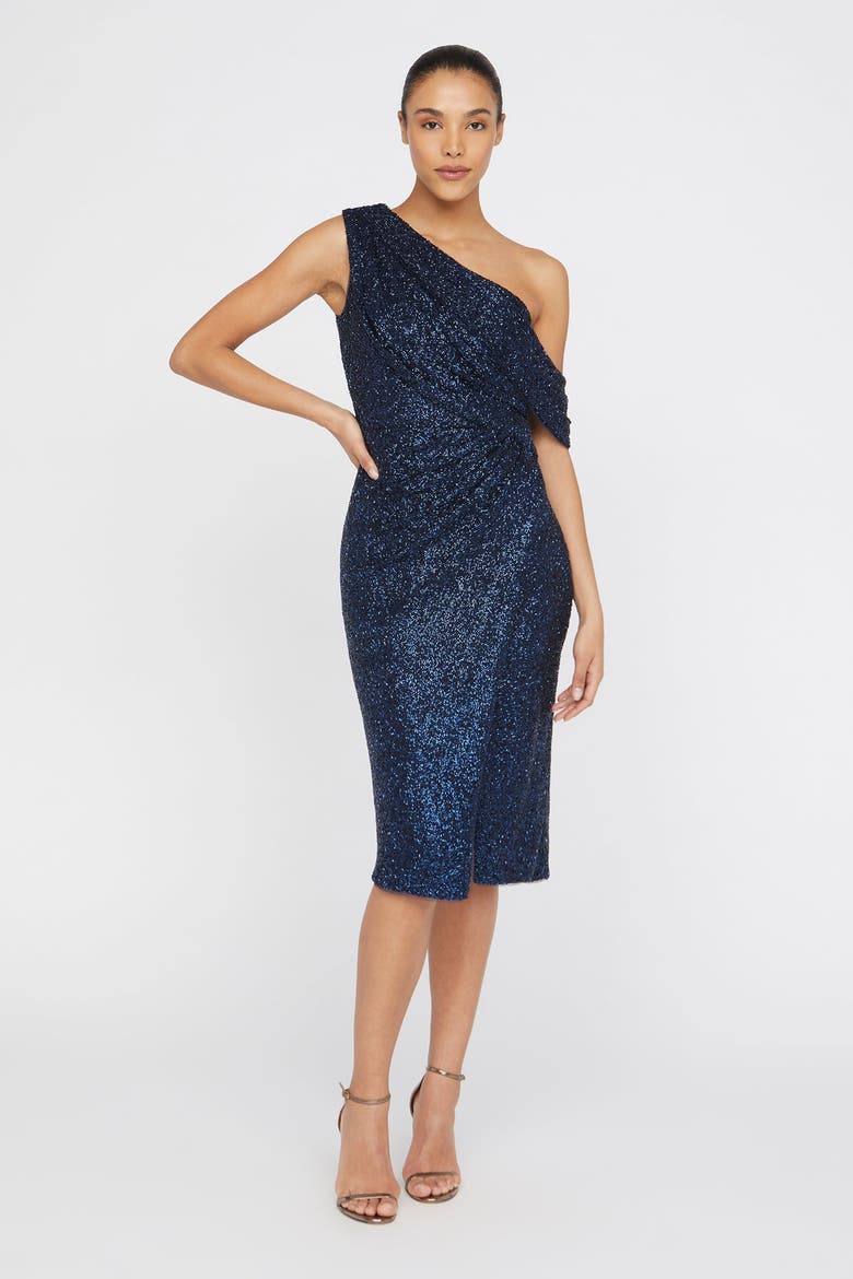 Briella One-Shoulder Cocktail, Alternate, color, Navy