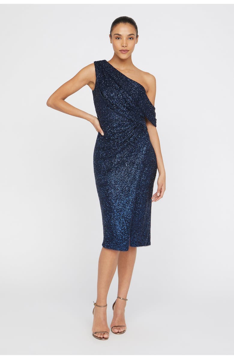 Theia Briella One-Shoulder Cocktail, Alternate, color, Navy