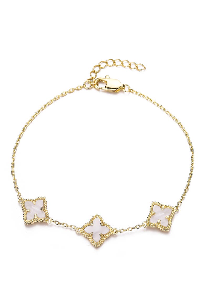 Mother of Pearl Flower Station Bracelet, Main, color, WHITE