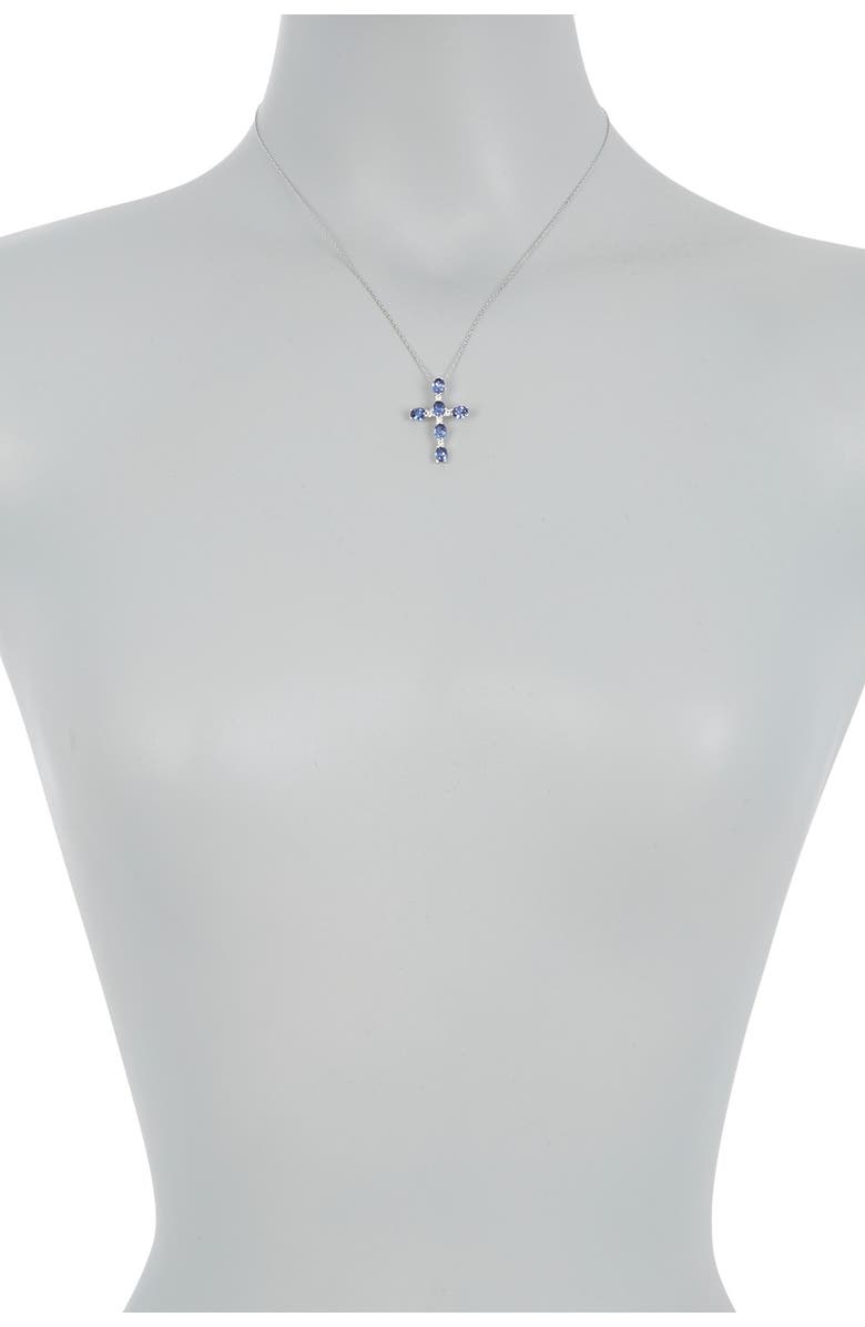 SUZY LEVIAN Sterling Silver Oval Blue Sapphire Cross Pendant Necklace, Alternate, color, 