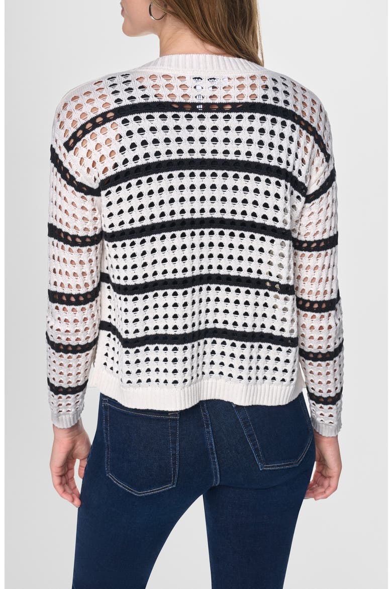 Striped Openwork Cardigan, Alternate, color, EGGNOG/ BLACK