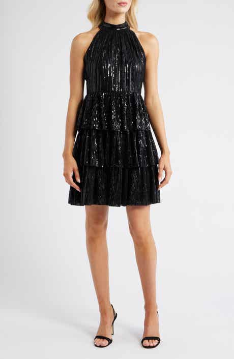 Eliza J Sequin Tiered Halter Party Dress