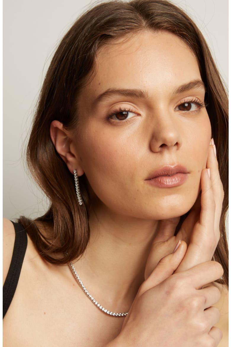 Unbreakable Lab Grown Sapphire Tennis Earrings, Alternate, color, White