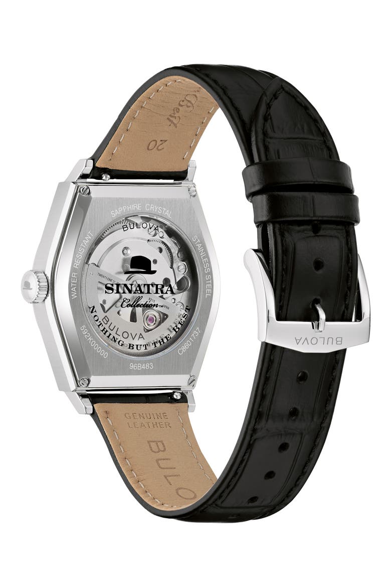 Frank Sinatra 'Nothing but the Best' Automatic Leather Strap Watch, 37mm, Alternate, color, GOLD/ BLACK