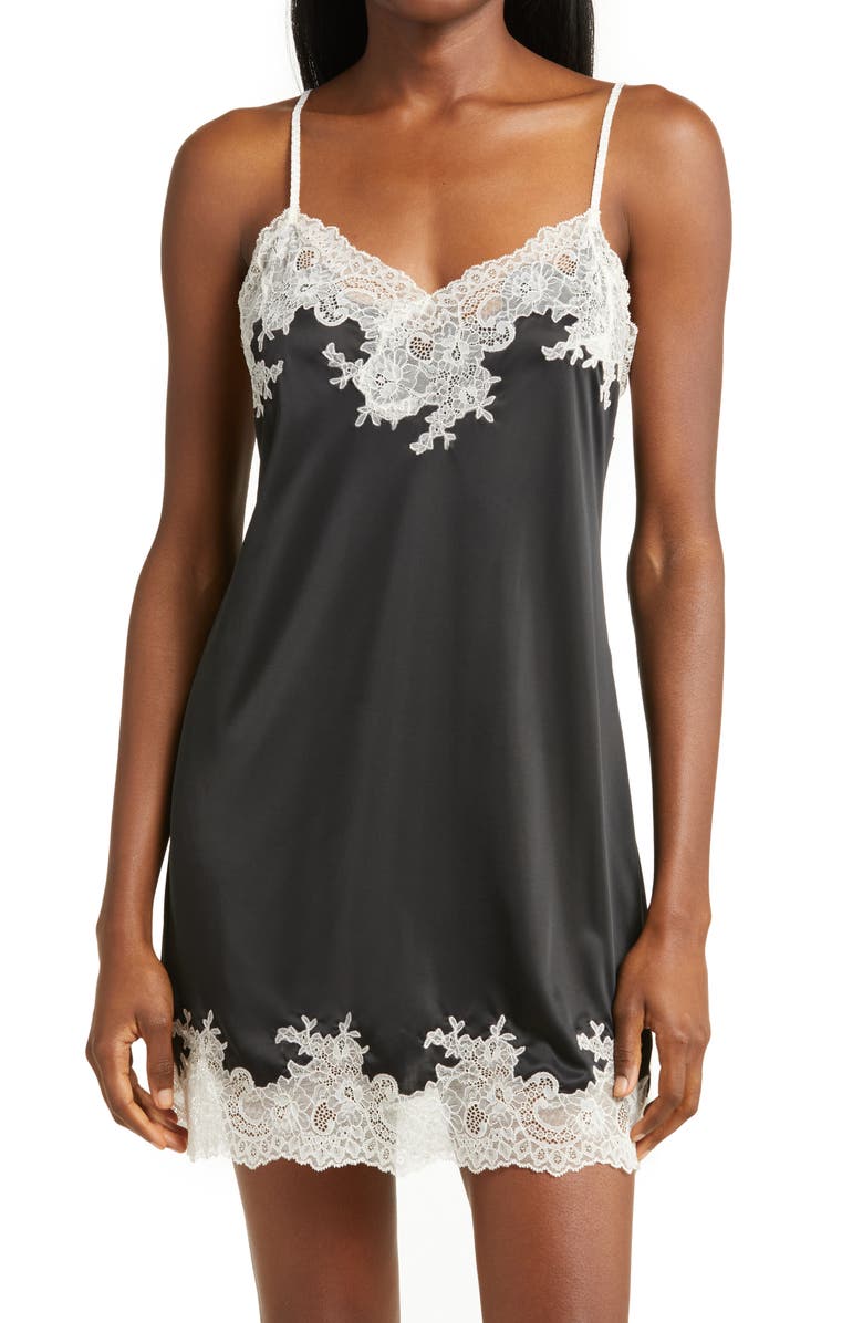 Natori Enchant Lace Trim Satin Chemise, Main, color,
