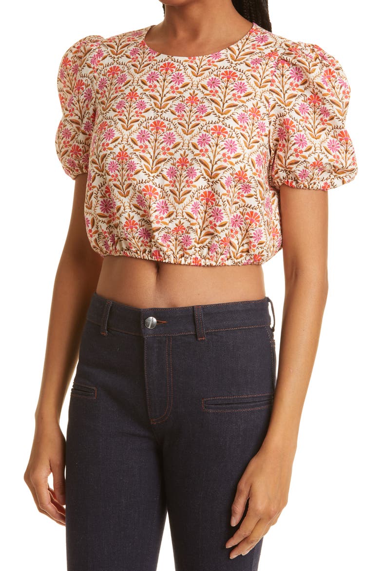 Floral Crop Linen Top, Alternate, color, WALLPAPER FLORAL