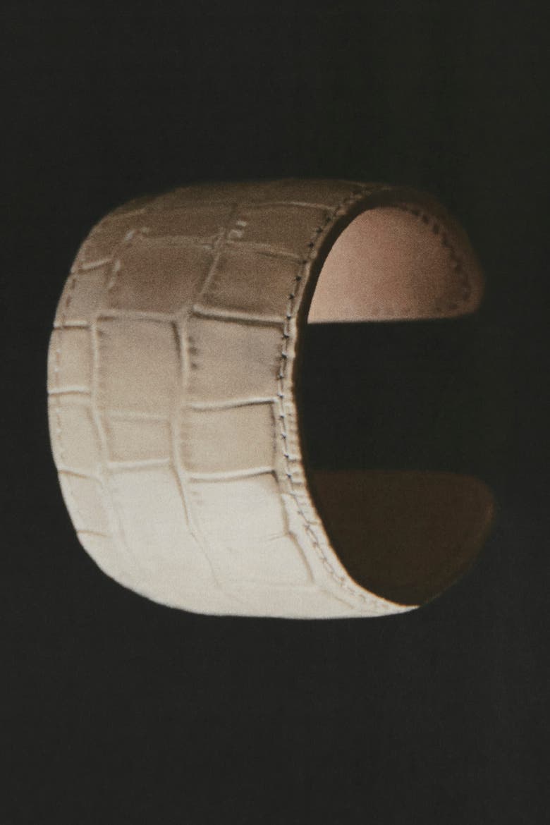 Croc-effect Leather Cuff, Alternate, color, WHITE