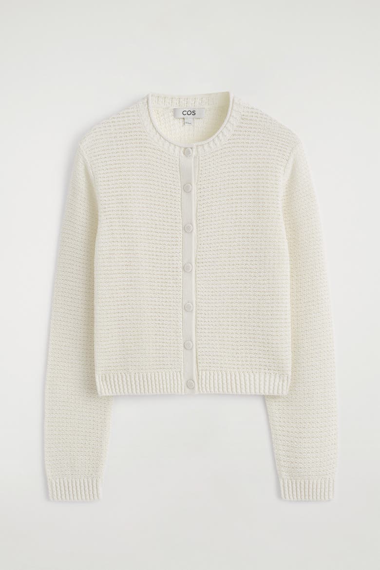 Textured Knitted Cotton Cardigan, Alternate, color, WHITE