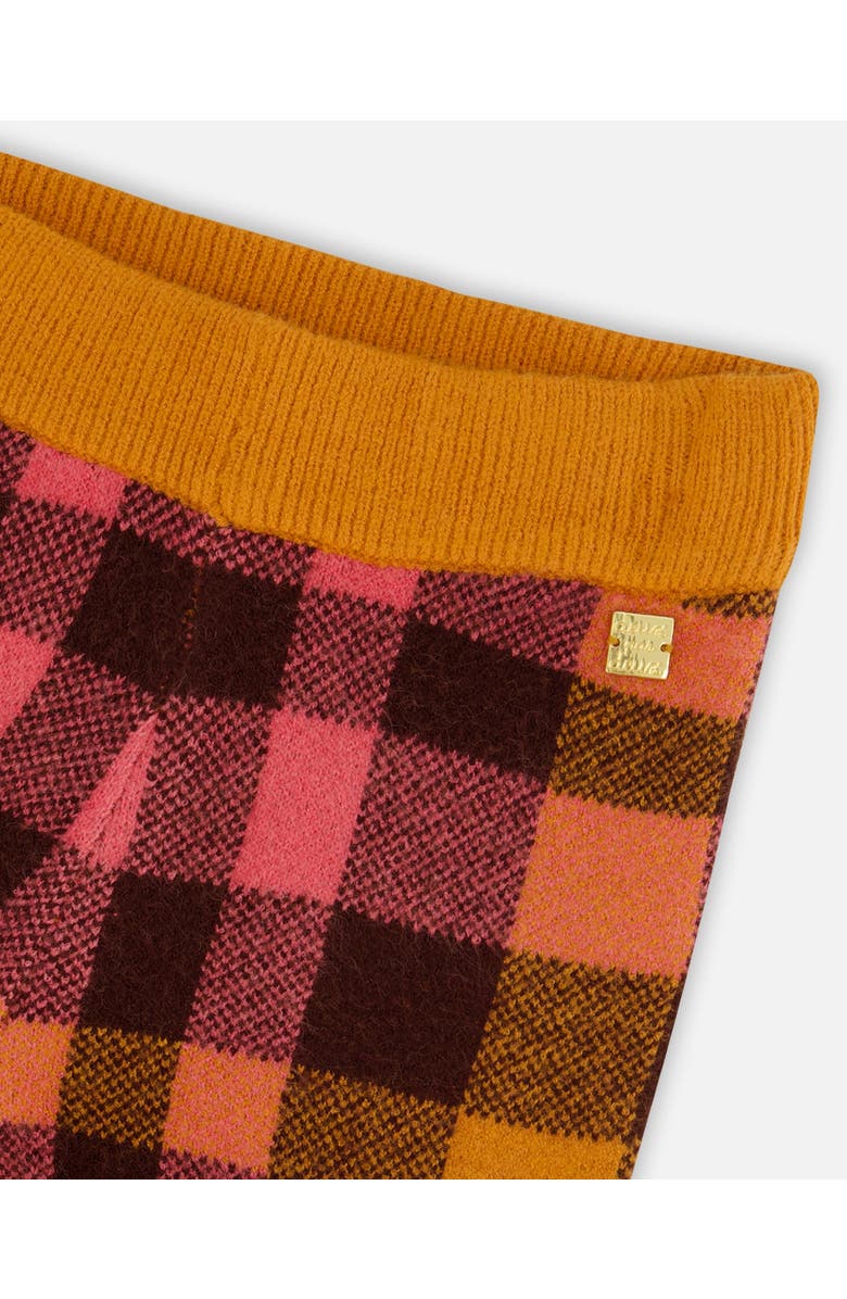 Deux par Deux Little Girl's Cropped Wide Leg Pant Plaid Magenta And Brown, Alternate, color,