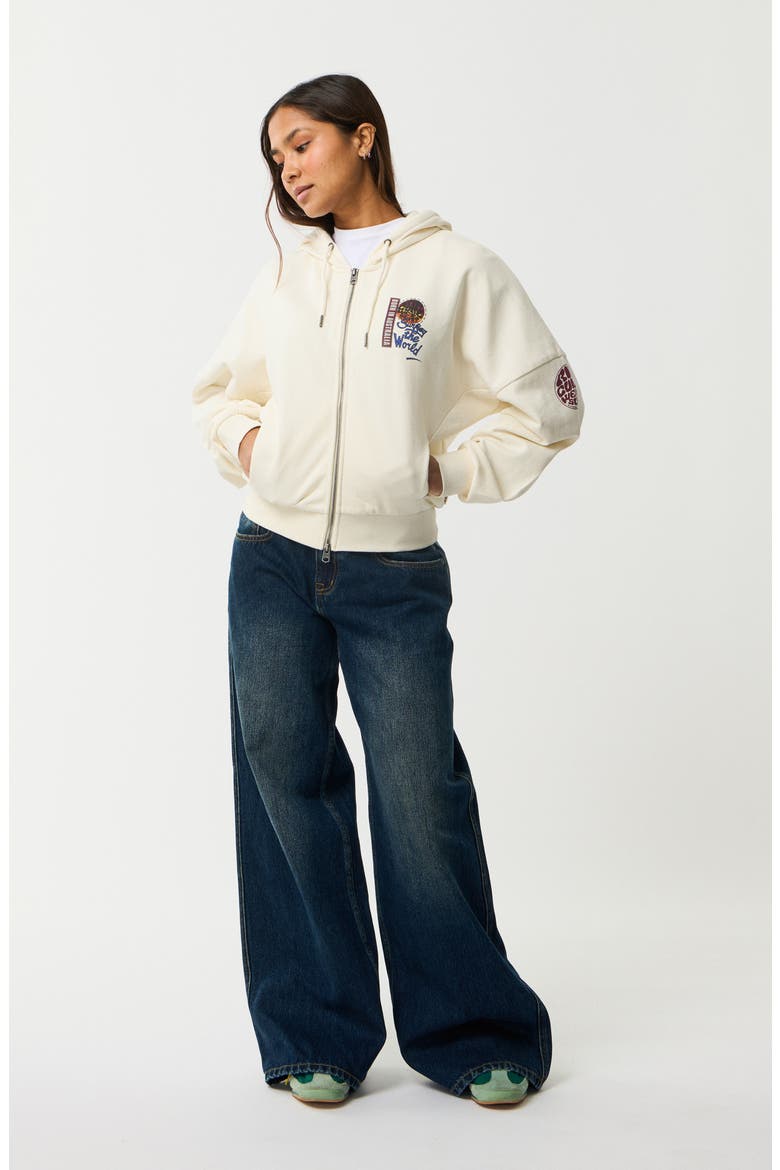 Surf the World Full Zip Graphic Hoodie, Alternate, color, BONE