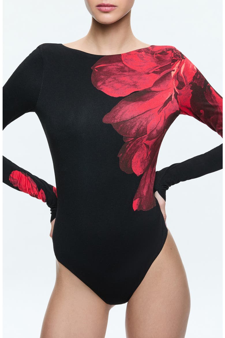 Masako Print Bodysuit, Alternate, color, PEONY PETALS BRIGHT RUBY