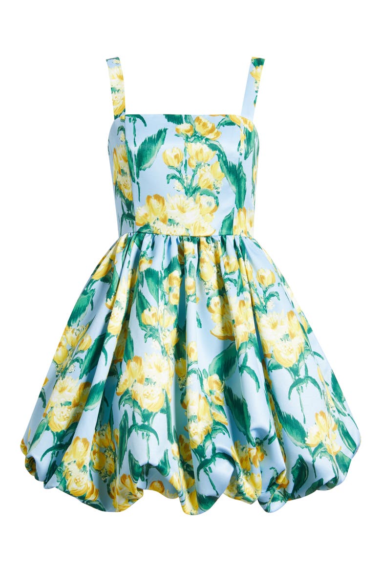 Floral Square Neck Bubble Hem Cocktail Minidress, Alternate, color, BLUE MULTI