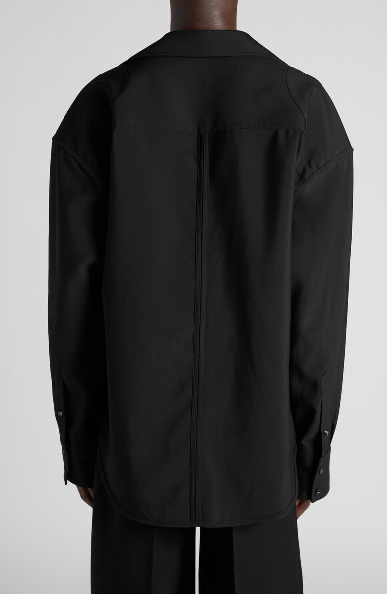 Bottega Veneta Light Wool Button-Up Shirt with Enameled Matchsticks, Alternate, color, 1000 Black