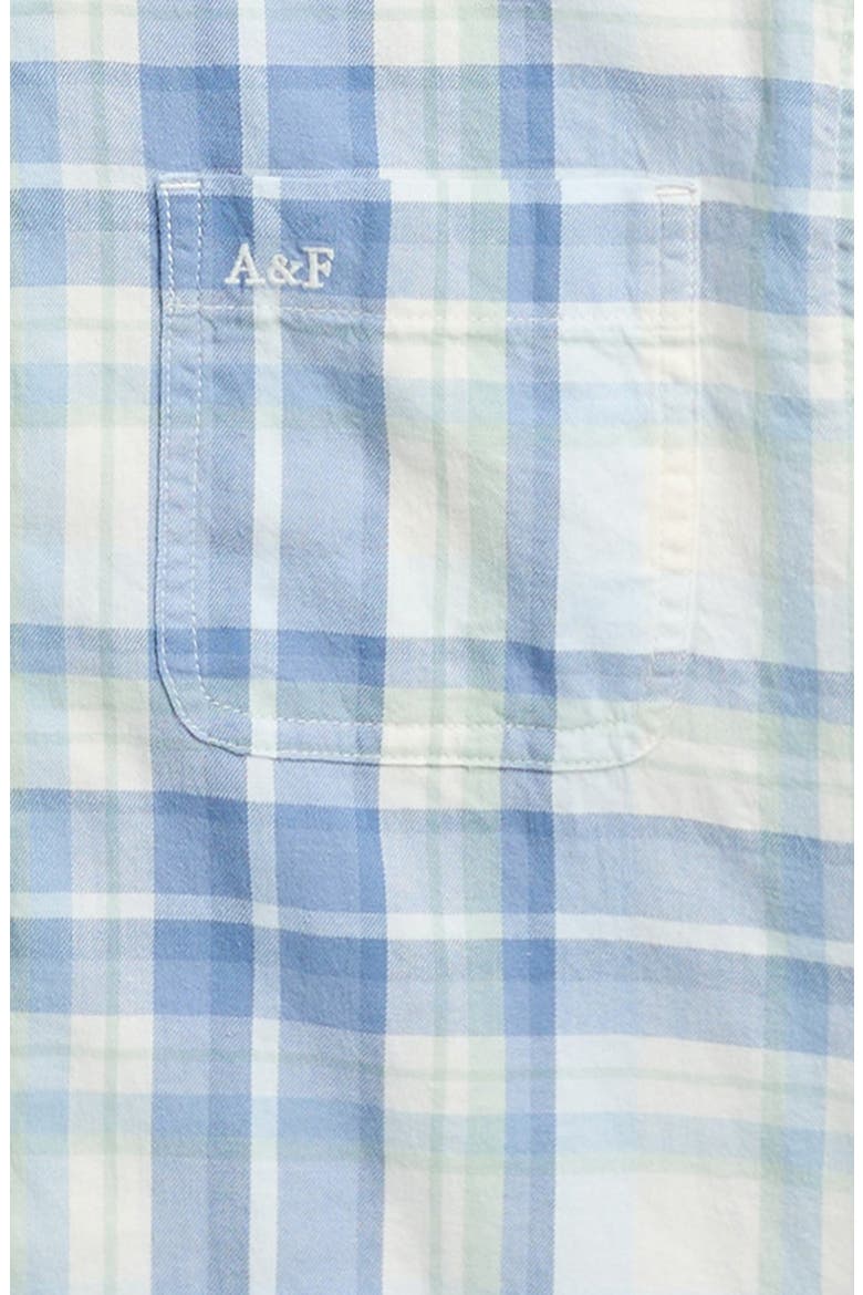 Kids' Boxy Fit Plaid Short Sleeve Cotton Button-Up Shirt, Alternate, color, JET STREAM